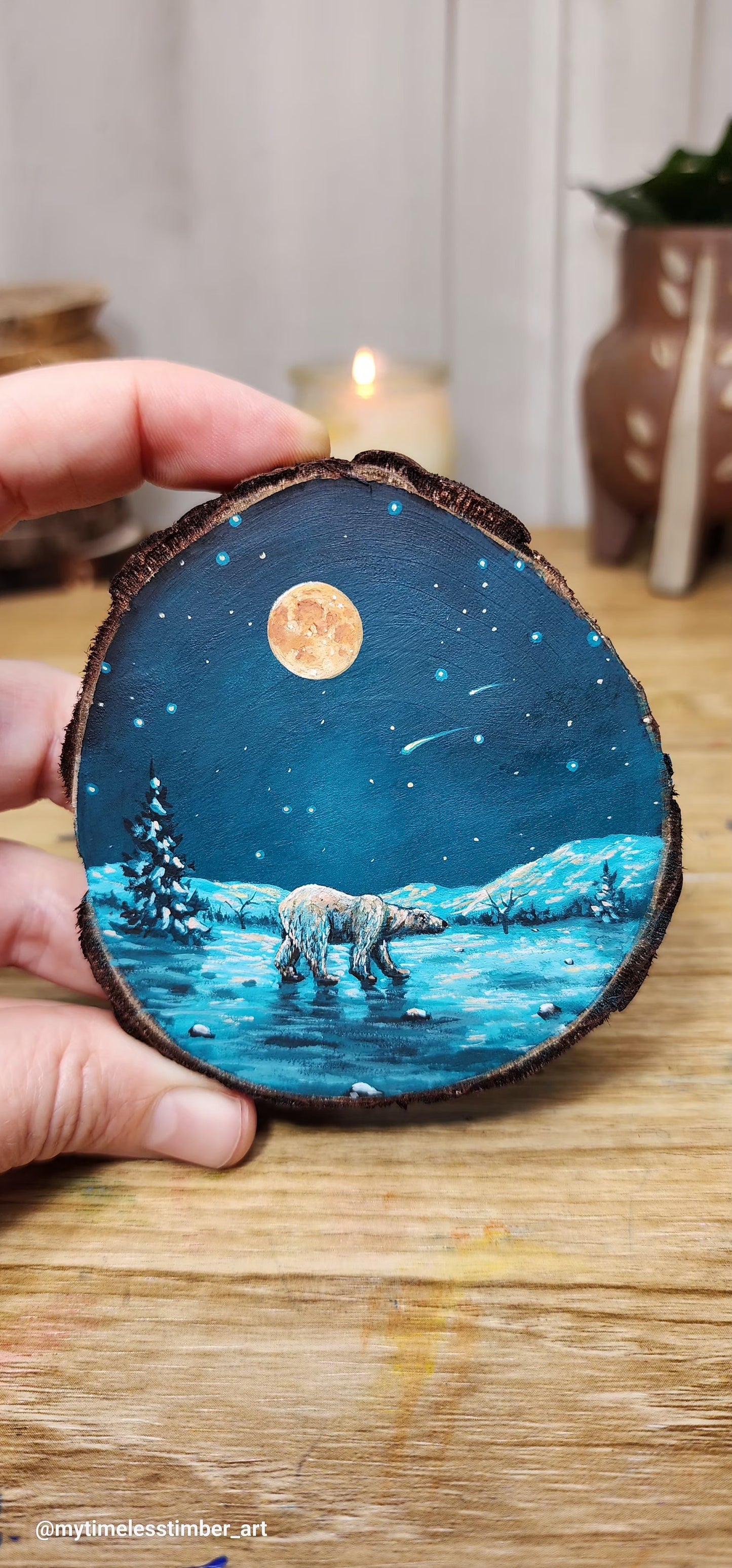 "Polar Bear Walks Under the Full Moon"