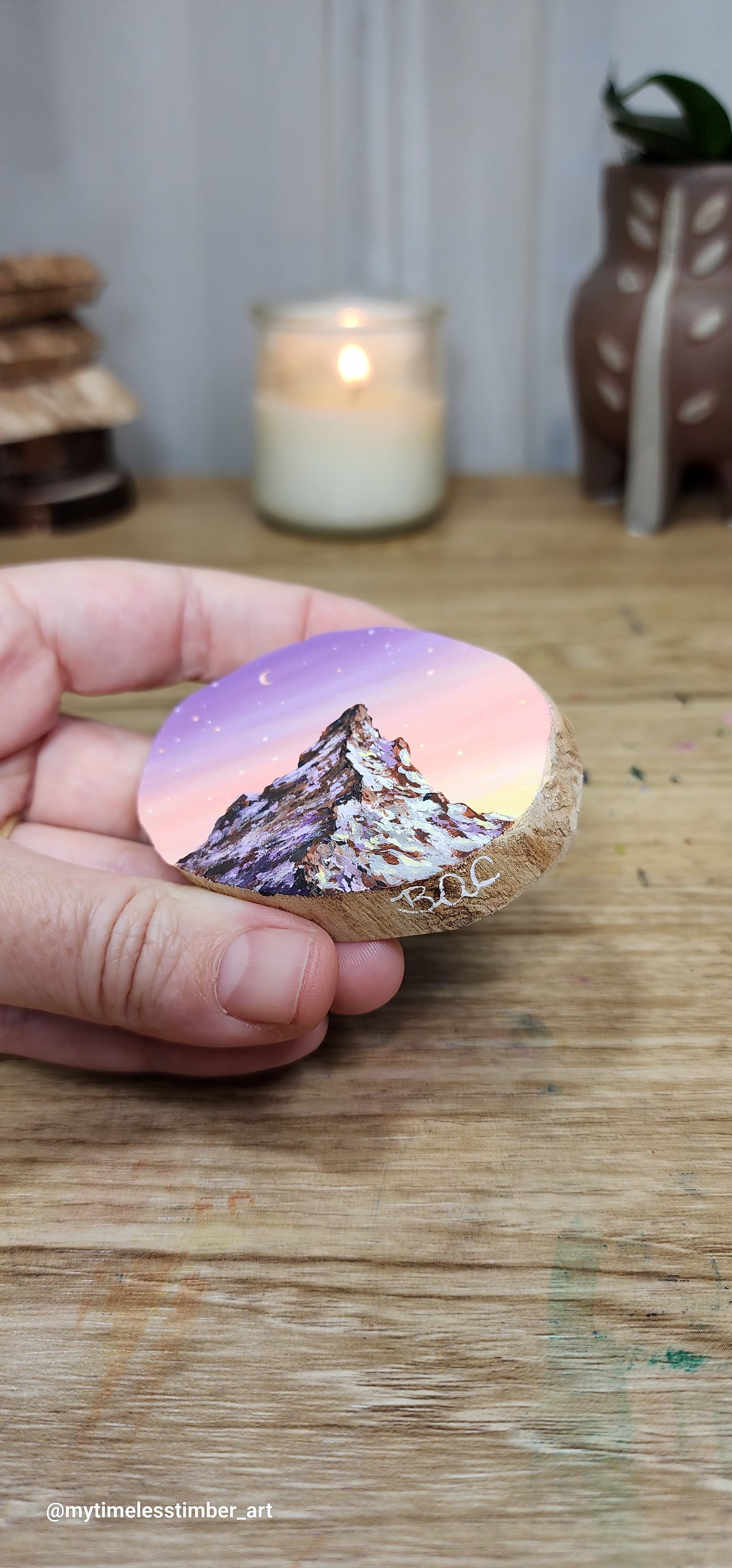 "Crescent Moon Over Snowy Mountain"