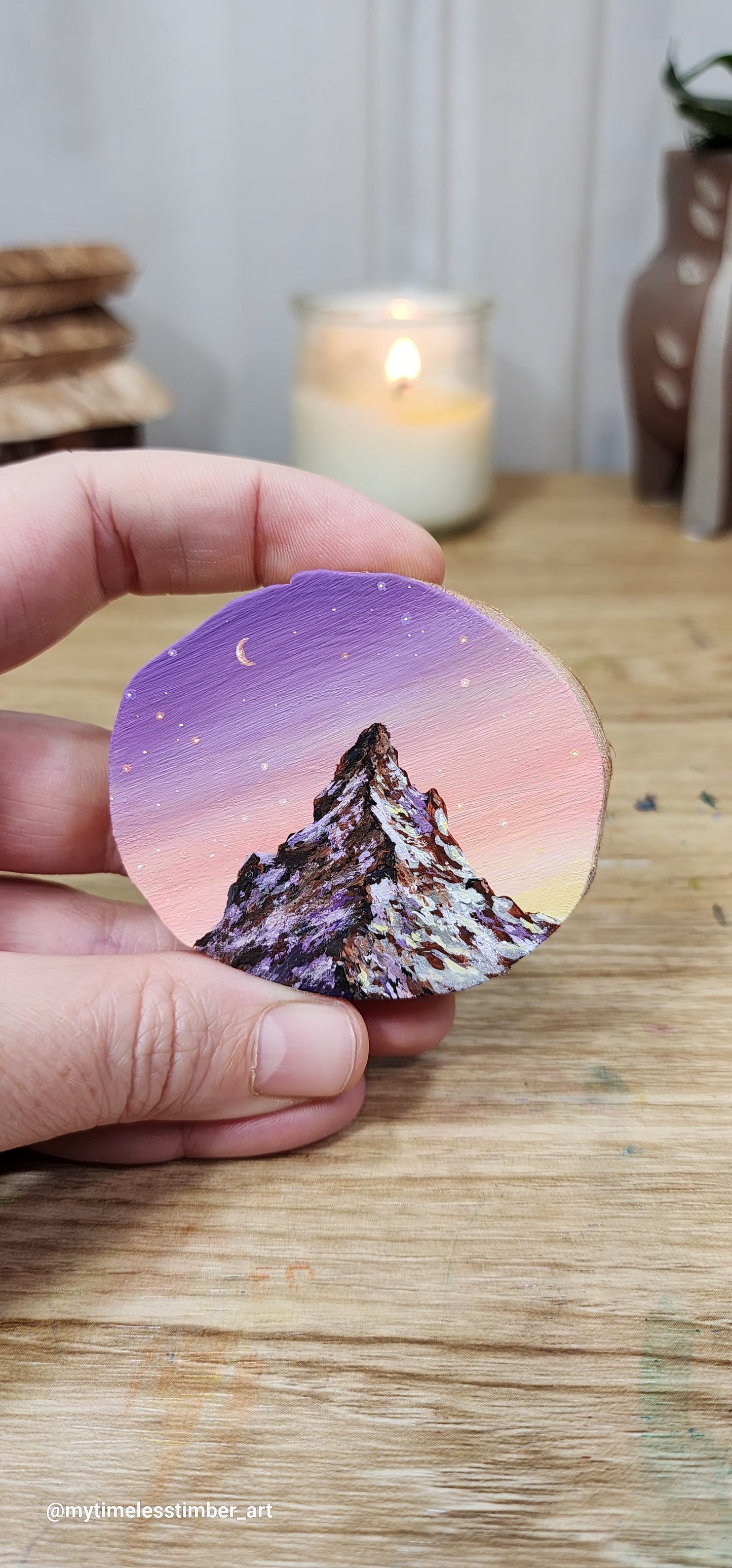 "Crescent Moon Over Snowy Mountain"