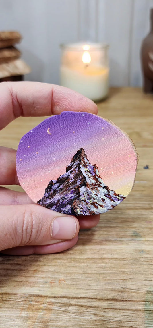"Crescent Moon Over Snowy Mountain"