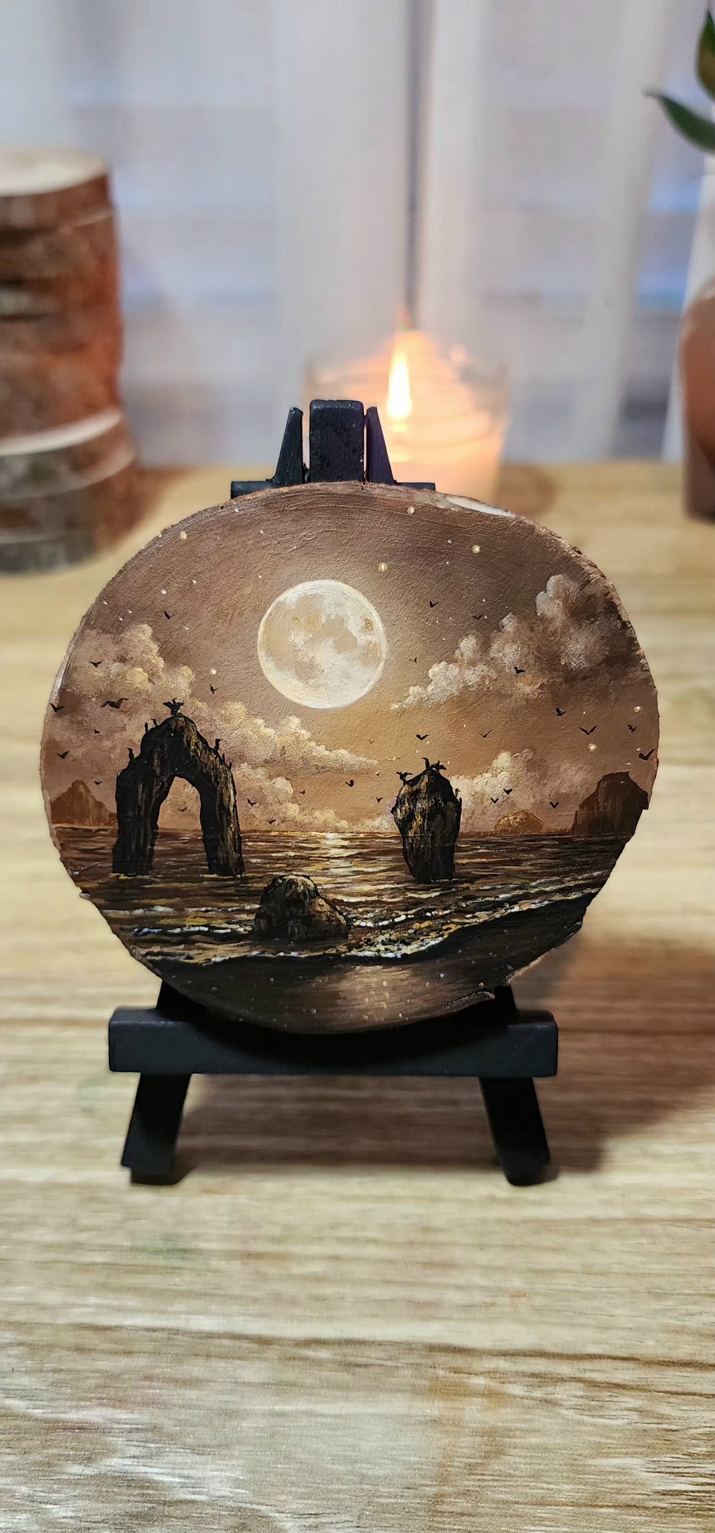 "Birds Gather Under the Full Moon"