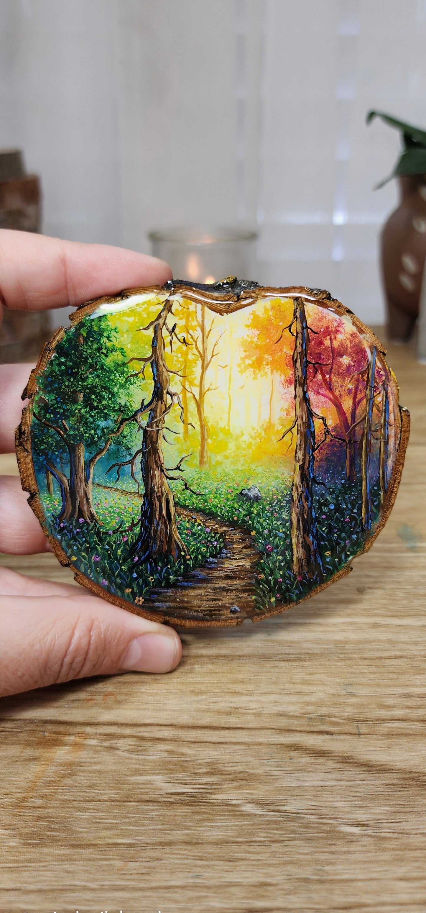 "Colorful Glow Through the Trees"